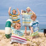 Personalised Vintage Colored Stripes Soft Quick Dry Kid Hooded Beach Towel with Name Summer Vacation Beach Accessories Gift for Kids