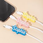 Personalized 3D Printed Coquette Bow Name Cable Protector with 1.5m Charging Cable for iPhone Micro USB Type C Phone Accessory Gift for Women Girls