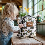 Personalised Green Tractor Design Kid Travel Backpack with Pen Case and Name Back to School  Birthday Gift for Boys Girls