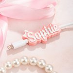 Personalized 3D Printed Coquette Bow Name Cable Protector with 1.5m Charging Cable for iPhone Micro USB Type C Phone Accessory Gift for Women Girls