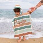 Personalised Vintage Colored Stripes Soft Quick Dry Kid Hooded Beach Towel with Name Summer Vacation Beach Accessories Gift for Kids