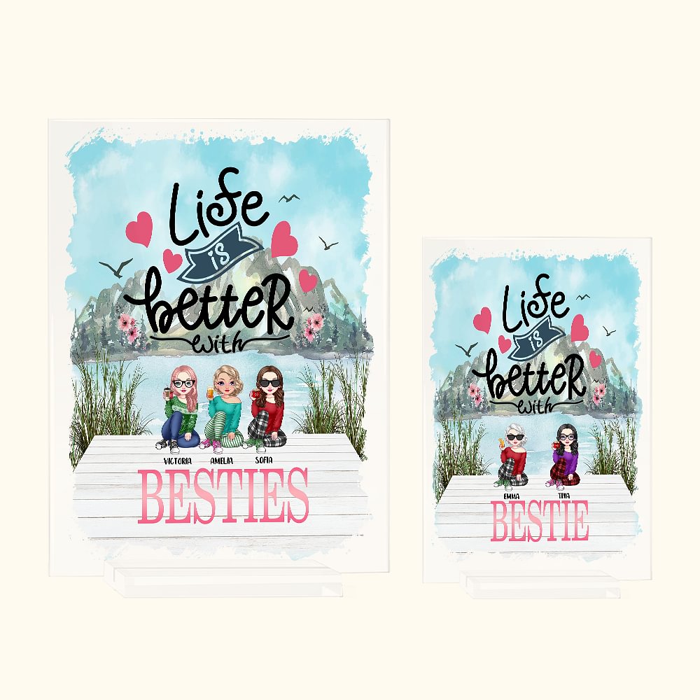 Personalizzato La vita è migliore con le sorelle Plaque Acrilico Ornamento da scrivania Regalo di compleanno per le migliori amiche Sorella Bestie