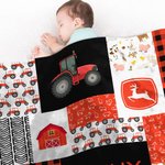 Couverture de Pouponnière Personnalisée avec Nom de Bébé Design Tracteur Agricole Cadeau d'Anniversaire Baby Shower Noël pour Enfant