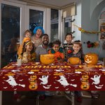 Personalized Trick or Treat Ghost Witch Pumpkin Spider Web Tablecloth with Text Halloween Party Decoration Holiday Gift for Family
