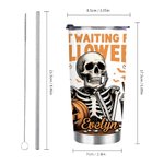 Personalized Skeleton Just Waiting for Halloween Pumpkin 20oz Name Tumbler with Lid Straw Funny Halloween Holiday Gift for Family Friend
