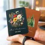 Personalized Pine Tree Wildflower Mr Mrs Leather Passport Holder with Name and Date Wedding Honeymoon Anniversary Gift for Couple Travel Lover