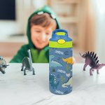 Personalized Multi-Colour Cartoon Dinosaur 12oz Water Bottle with Name and Handle School Season Birthday Gift for Boys