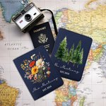 Personalized Pine Tree Wildflower Mr Mrs Leather Passport Holder with Name and Date Wedding Honeymoon Anniversary Gift for Couple Travel Lover