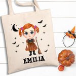 Personalized Cute Cartoon Character Vampire Bats Canvas Tote Bag with Name Trick or Treat Halloween Party Favors Gift for Kids