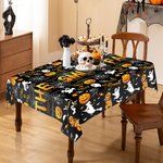 Personalized Trick or Treat Ghost Witch Pumpkin Spider Web Tablecloth with Text Halloween Party Decoration Holiday Gift for Family