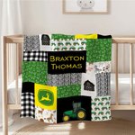 Couverture de Pouponnière Personnalisée avec Nom de Bébé Design Tracteur Agricole Cadeau d'Anniversaire Baby Shower Noël pour Enfant