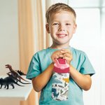 Personalized Multi-Colour Cartoon Dinosaur 12oz Water Bottle with Name and Handle School Season Birthday Gift for Boys