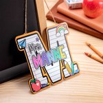 Personalized Wooden Rainbow Pencil Apple Teacher Name Initial Door Sign Classroom Decor Appreciation Gift for Teacher