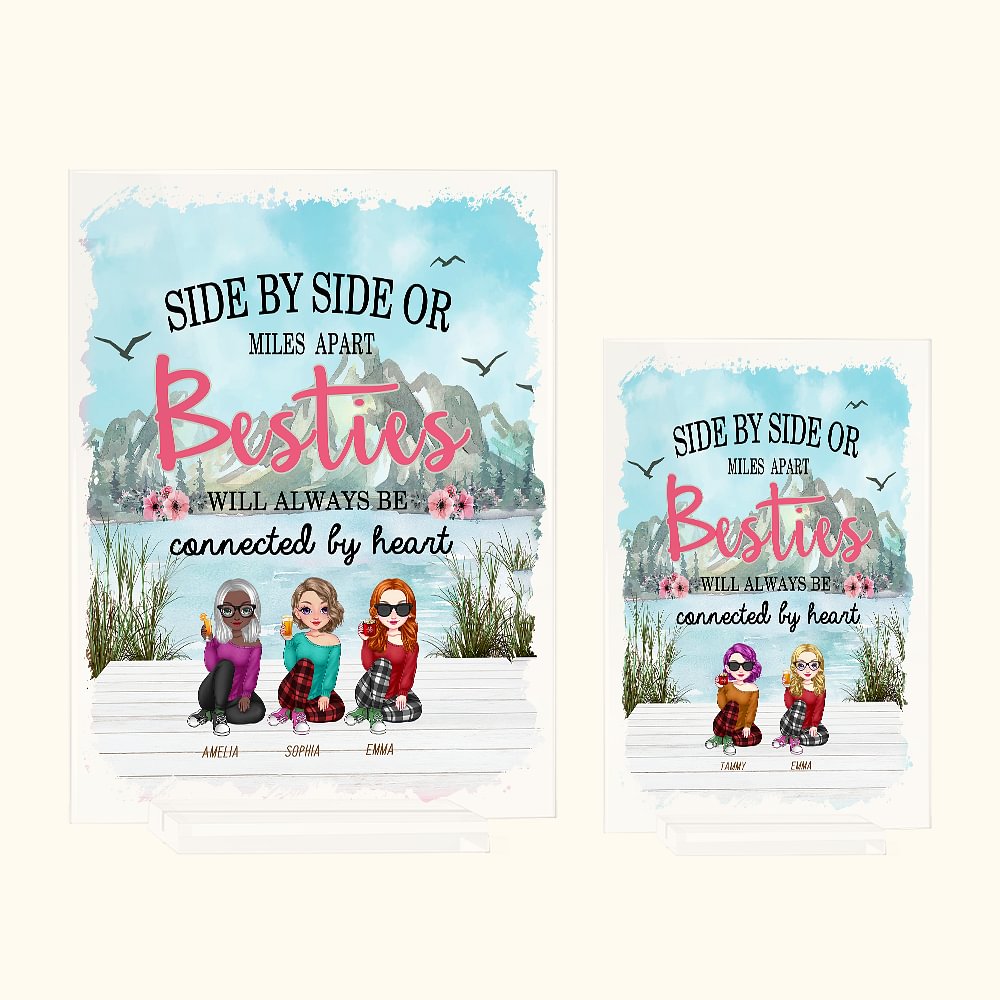 Personalizzato Side by Side o Miles Apart Besties will be Always Connected by Heart Targa in acrilico Regalo di Natale di compleanno per lei