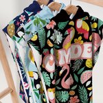 Personalised Quick Dry Sand Free Tropical Holiday Flamingos Hooded Beach Towel with Name Birthday Summer Gift for Kid