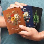 Personalized Pine Tree Wildflower Mr Mrs Leather Passport Holder with Name and Date Wedding Honeymoon Anniversary Gift for Couple Travel Lover