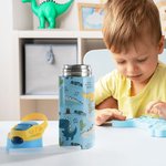 Personalized Multi-Colour Cartoon Dinosaur 12oz Water Bottle with Name and Handle School Season Birthday Gift for Boys