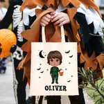 Personalized Cute Cartoon Character Vampire Bats Canvas Tote Bag with Name Trick or Treat Halloween Party Favors Gift for Kids
