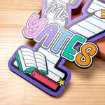 Personalized Wooden Rainbow Pencil Apple Teacher Name Initial Door Sign Classroom Decor Appreciation Gift for Teacher