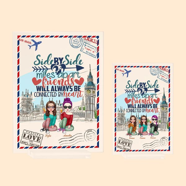 Personalized Side by Side Miles Apart Acrylic Plaque Friendship Birthday Long Distance Gift for Besties