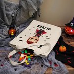 Personalized Cute Cartoon Character Vampire Bats Canvas Tote Bag with Name Trick or Treat Halloween Party Favors Gift for Kids