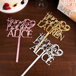 Personalized Glitter Mirror Acrylic Happy Birthday Cake Topper with Name and Heart Age Birthday Party Decoration Supplies