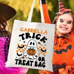 Personalisierte Geist Fledermaus Kürbis Leinwand Trick or Treat Halloween Süßigkeiten Tragetasche mit Namen Tote Bag Urlaub Party Geschenk für Kinder