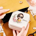 Personalized Portable Cartoon Characters Travel Jewelry Box with Birth Flower Birthday Wedding Gift for Women