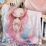 Personalized Pink Mermaid Princess Monthly Milestone Blanket with Name Cute Nursery Decor Baby Shower Birthday Gift for Newborns Baby Girls