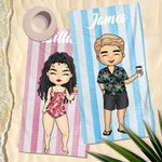 Personalized Oversized Quick Dry Microfiber Hawaiian Sunset Stripe Beach Towel with Name Summer Travel Essential Birthday Gift for Family Friend