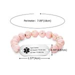 Personalized Medical Emergency Alert ID Elastic Pink Beaded Bracelet with Engraved Text First Aid for Allergy Diabetic Women