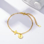 Personalizada delicada pulsera de la Cruz con el encanto grabado inicial joyería religiosa cristiana bautismo regalo de cumpleaños para las mujeres