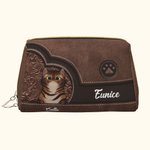 Personifierad tecknad katt Retro läder vattentät öppen bred sminkväska väska med namn resor Essentials födelsedagspresent för kvinnor husdjursälskare