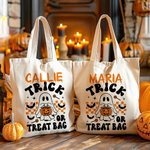 Personalisierte Geist Fledermaus Kürbis Leinwand Trick or Treat Halloween Süßigkeiten Tragetasche mit Namen Tote Bag Urlaub Party Geschenk für Kinder