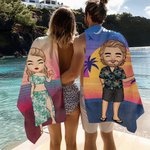 Personalized Oversized Quick Dry Microfiber Hawaiian Sunset Stripe Beach Towel with Name Summer Travel Essential Birthday Gift for Family Friend