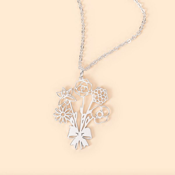Personalisierte zierliche Bogen Geburt Blumenstrauß Anhänger Halskette Familie Schmuck Geburtstag Jahrestag Muttertag Geschenk für Frauen
