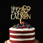 Personalized Glitter Mirror Acrylic Happy Birthday Cake Topper with Name and Heart Age Birthday Party Decoration Supplies