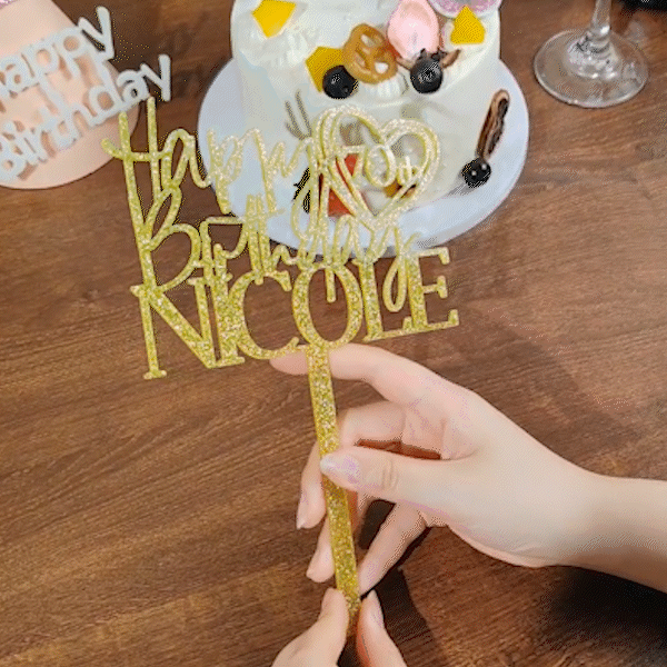 Personalized Glitter Mirror Acrylic Happy Birthday Cake Topper with Name and Heart Age Birthday Party Decoration Supplies