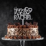 Personalized Glitter Mirror Acrylic Happy Birthday Cake Topper with Name and Heart Age Birthday Party Decoration Supplies