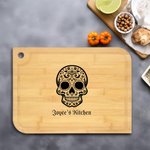 Personalized Sugar Skull Name Wooden Carving Cutting Board with Juice Groove and Grip Day of the Dead Housewarming Gift for Family Friend