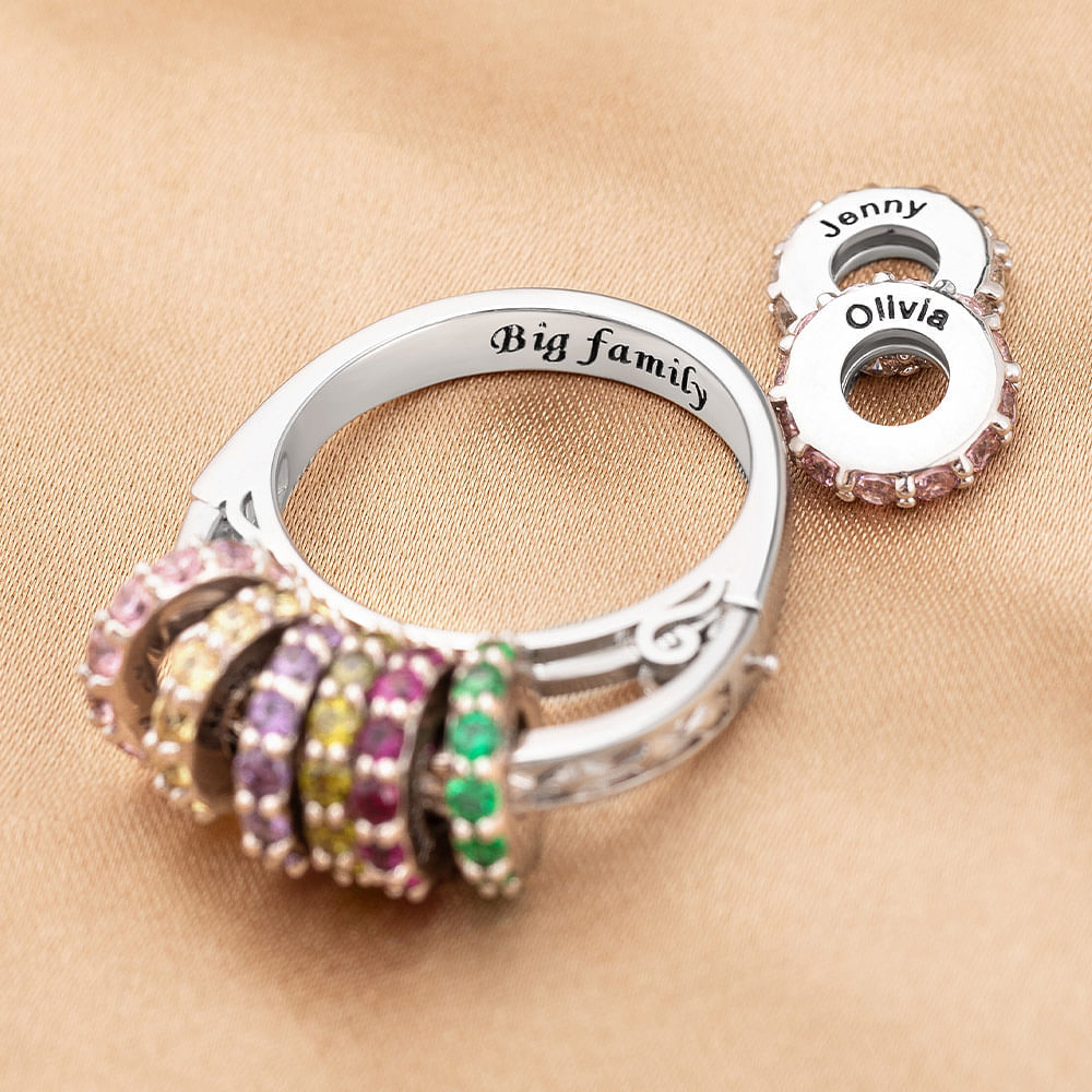 Personalized Engraved Family Birthstone Ring with 1-8 Rings Mother's ...
