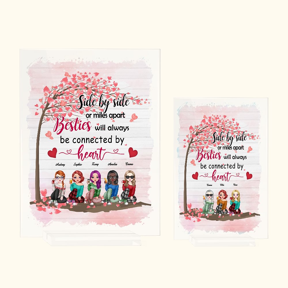 Plaque acrylique personnalisée Side by Side ou Miles Apart Besties Love Tree Cadeau Décoration de bureau Cadeau d'amitié pour les amis