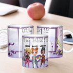 Personalized 1-3 Cartoon Fitness Girls Design 11oz Ceramic Mug with Name Gym Workout Birthday Gift for Sports Lovers