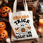 Personalisierte Geist Fledermaus Kürbis Leinwand Trick or Treat Halloween Süßigkeiten Tragetasche mit Namen Tote Bag Urlaub Party Geschenk für Kinder
