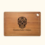 Personalized Sugar Skull Name Wooden Carving Cutting Board with Juice Groove and Grip Day of the Dead Housewarming Gift for Family Friend