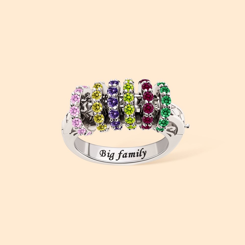 Bague Personnalisée avec 1-8 Petits Anneaux Incrustés de Pierres de Naissance Cadeau Noël Anniversaire pour Famille Maman Grand-Mère