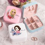 Personalized Portable Cartoon Characters Travel Jewelry Box with Birth Flower Birthday Wedding Gift for Women