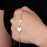 Personalizada delicada pulsera de la Cruz con el encanto grabado inicial joyería religiosa cristiana bautismo regalo de cumpleaños para las mujeres