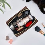 Personalisierte Weitöffnende Wasserdichte Retro Cartoon Katze PU-Leder Kosmetiktasche mit Namen Geburtstag Geschenk für Damen Katzenliebhaber