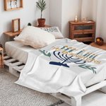 Personalized Hanukkah Menorah Soft Throw Blanket with Text Home Decor Hanukkah Gift for Jewish